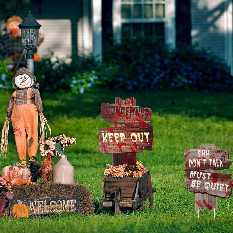 6 Pcs Halloween Yard Signs Outdoor Decor Party Stakes Letters Props