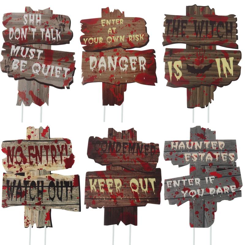 6 Pcs Halloween Yard Signs Outdoor Decor Party Stakes Letters Props