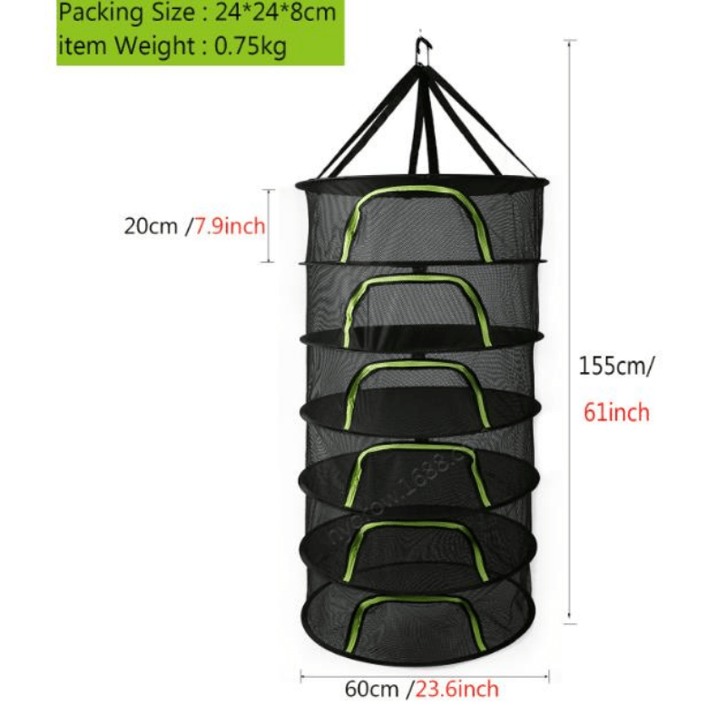 Folding Rack Herbs Drying Net 2 Layers Mesh Dryer Bag