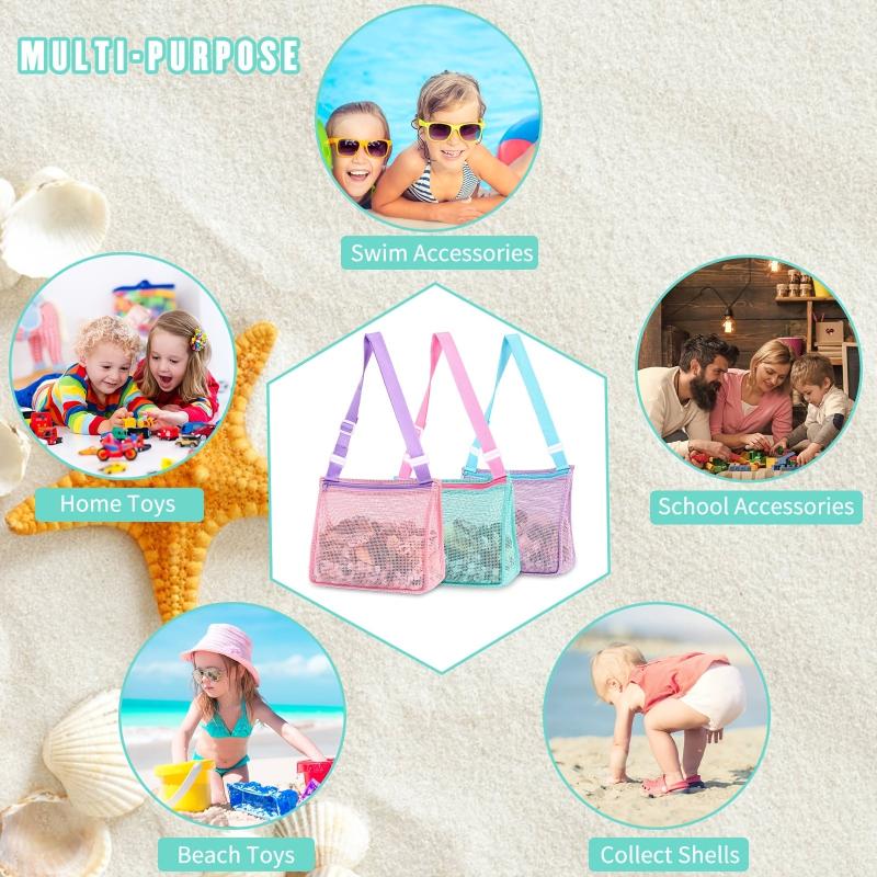 Kids' Colorful Mesh Beach Shell Bags - Ideal for Shell Collecting