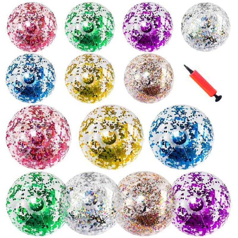14pcs Sequin Inflatable Beach Ball 15 7inch 23 6inch Including Inflatable Tools