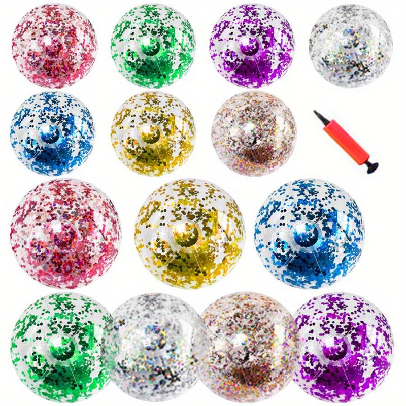 14pcs Sequin Inflatable Beach Ball 15 7inch 23 6inch Including Inflatable Tools
