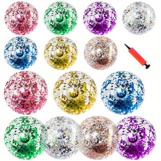 14pcs Sequin Inflatable Beach Ball 15 7inch 23 6inch Including Inflatable Tools