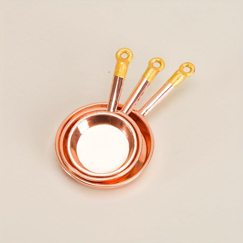 3pcs Mini Long Handle Pans Dollhouse Kitchen Accessories Food Play Scene Model
