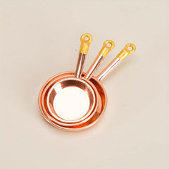 3pcs Mini Long Handle Pans Dollhouse Kitchen Accessories Food Play Scene Model
