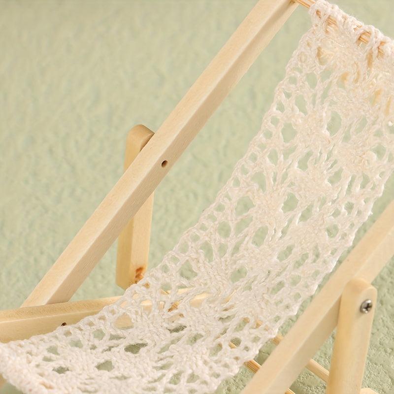 1pc Dollhouse Foldable Deck Chair Mini Furniture Decor