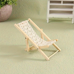 1pc Dollhouse Foldable Deck Chair Mini Furniture Decor