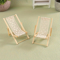1pc Dollhouse Foldable Deck Chair Mini Furniture Decor