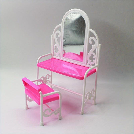 Pink Dresser Table Chair Set Play House Bedroom Toy Decor Doll Furniture Gift