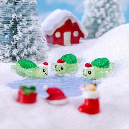 12pcs Mini Christmas Tortoise Figurines Resin Animals Cake Topper Garden Decor
