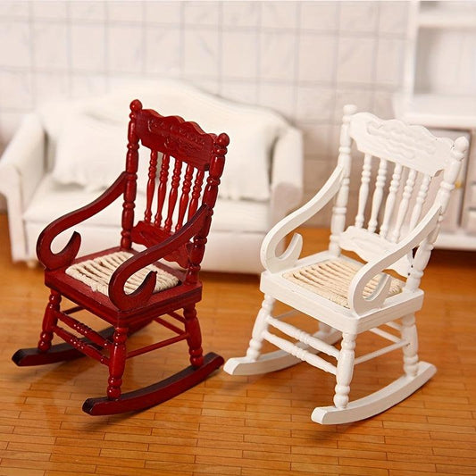 1:12 Dollhouse Furniture Classic Rocking Chair & Lounge Chair Red Wood
