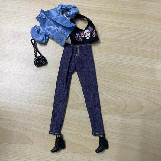 6pcs Doll Outfit Set Tops Bottoms Coats Bags & Shoes