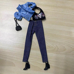 6pcs Doll Outfit Set Tops Bottoms Coats Bags & Shoes