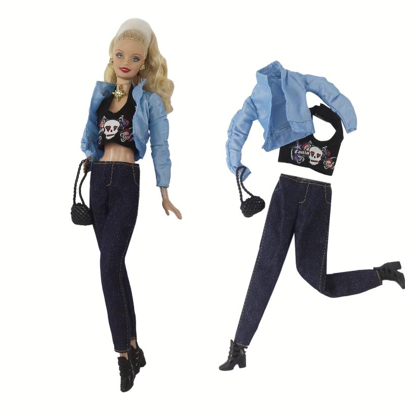 6pcs Doll Outfit Set Tops Bottoms Coats Bags & Shoes
