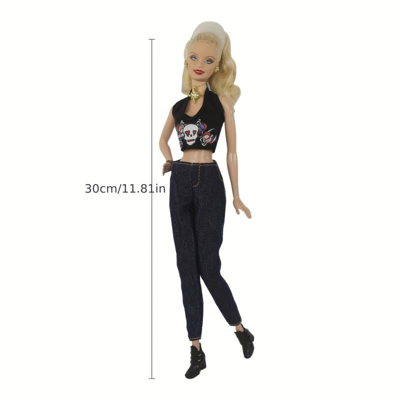6pcs Doll Outfit Set Tops Bottoms Coats Bags & Shoes