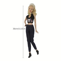 6pcs Doll Outfit Set Tops Bottoms Coats Bags & Shoes