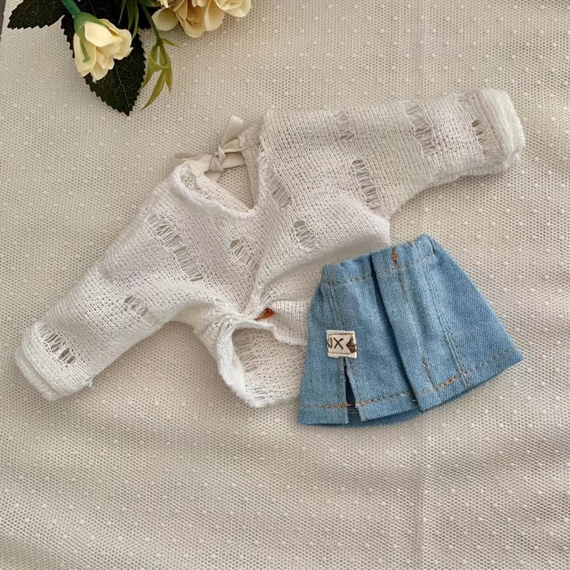6pcs Hollow Knit Sweater Denim Skirt BJD Clothes