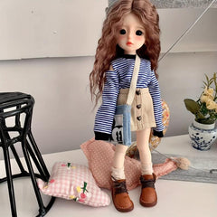 1 6 Doll Clothes Striped Off the shoulder T shirt Casual Denim Skirt