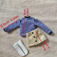 1 6 Doll Clothes Striped Off the shoulder T shirt Casual Denim Skirt