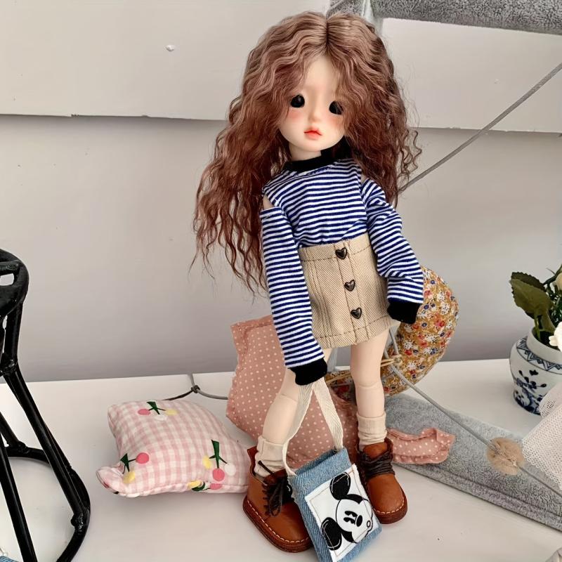 1 6 Doll Clothes Striped Off the shoulder T shirt Casual Denim Skirt