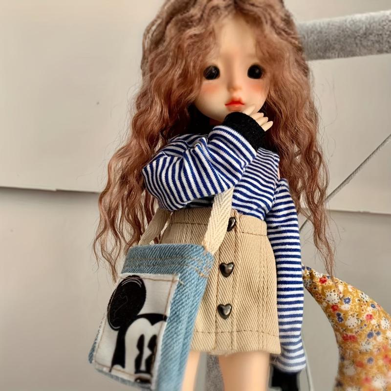 1 6 Doll Clothes Striped Off the shoulder T shirt Casual Denim Skirt