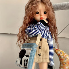 1 6 Doll Clothes Striped Off the shoulder T shirt Casual Denim Skirt