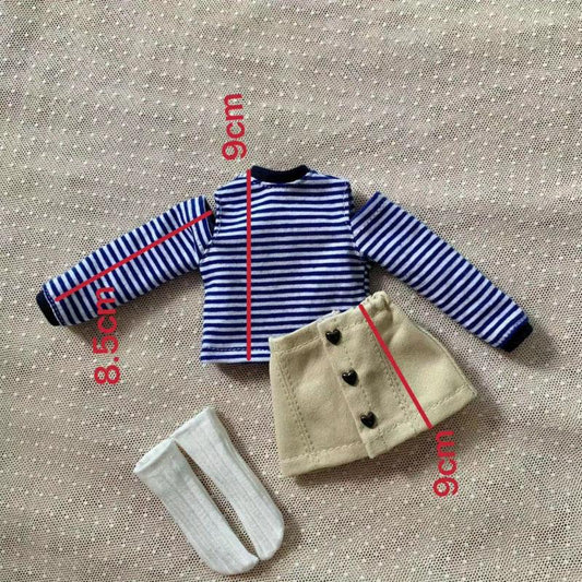 1 6 Doll Clothes Striped Off the shoulder T shirt Casual Denim Skirt
