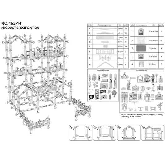 14 Room Princess Castle Dollhouse DIY Pretend Play House Toy