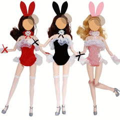 5pcs Bunny Headwear Mesh Silk Stockings Cosplay Doll Clothes Set