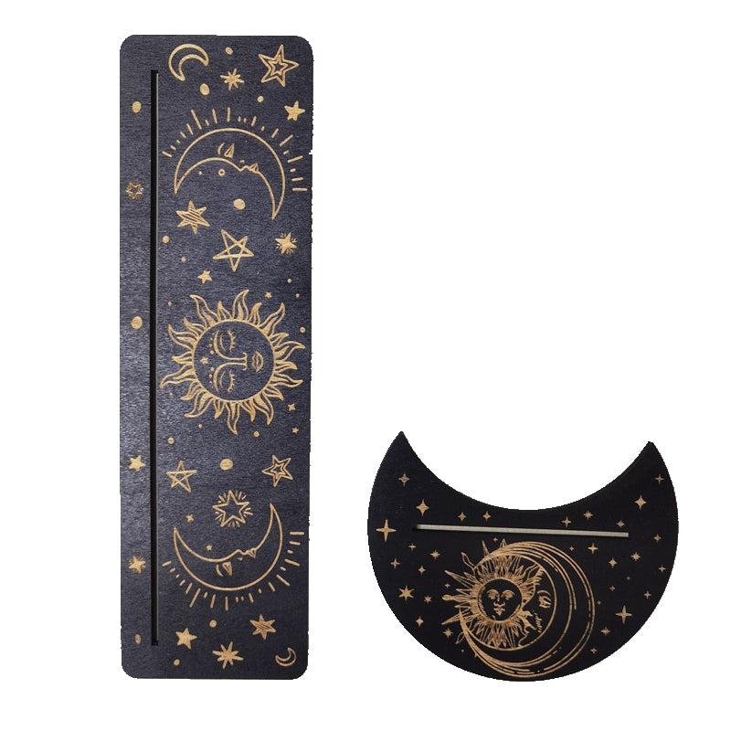 Moon & Rectangle Wooden Tarot Holders for Witch Divination - 2pcs Set