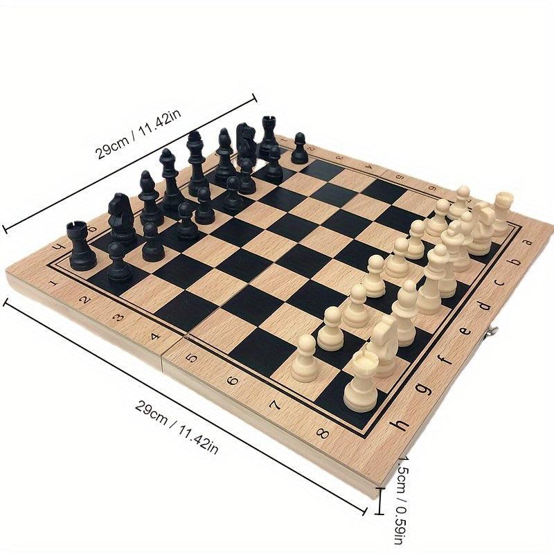 3 in 1 Wooden Chess Set Foldable Portable Educational Toy