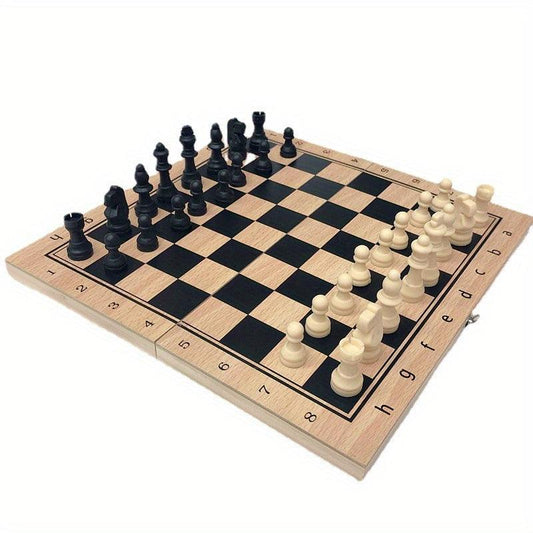 3 in 1 Wooden Chess Set Foldable Portable Educational Toy