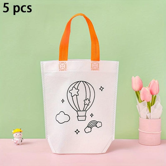 5pcs Kids Hand Painted Doodle Bag Cartoon Non-woven Tote Bag