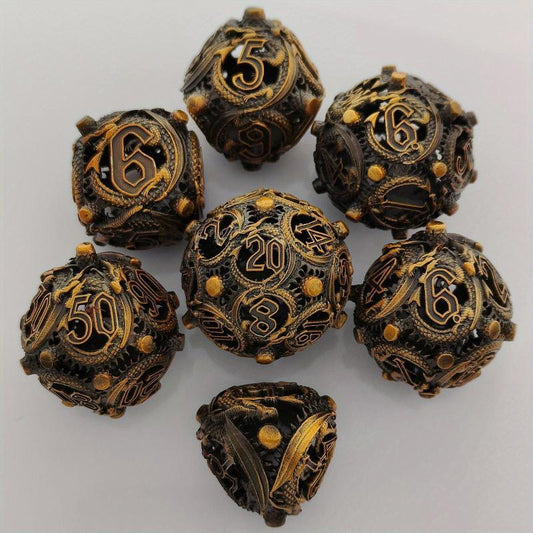 Metal Hollow Dragon Dice Set 7 Piece Set Tabletop RPG Dice