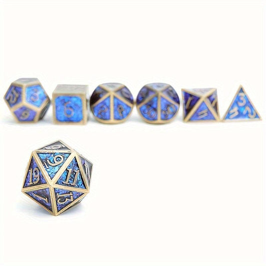 7pcs Iridescent Glitter Flake Metal Polyhedral Dice Set