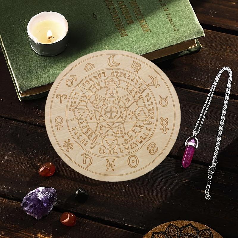 Wooden Round Dowsing Board for Witchcraft Wiccan Altar