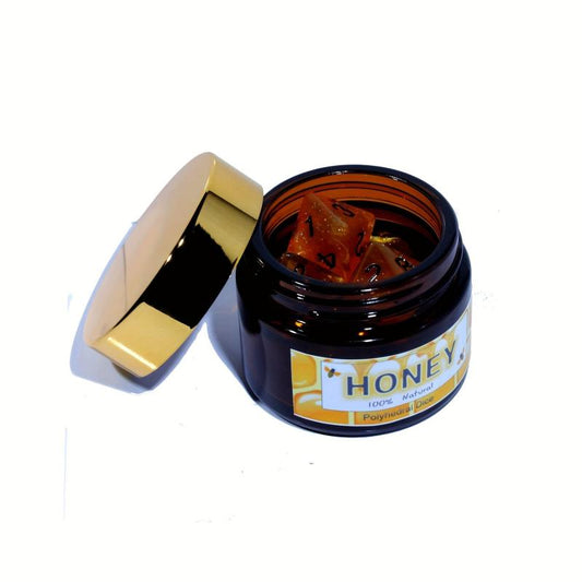 Honey Themed Polyhedral Dice Set with Bottle for Tabletop Games