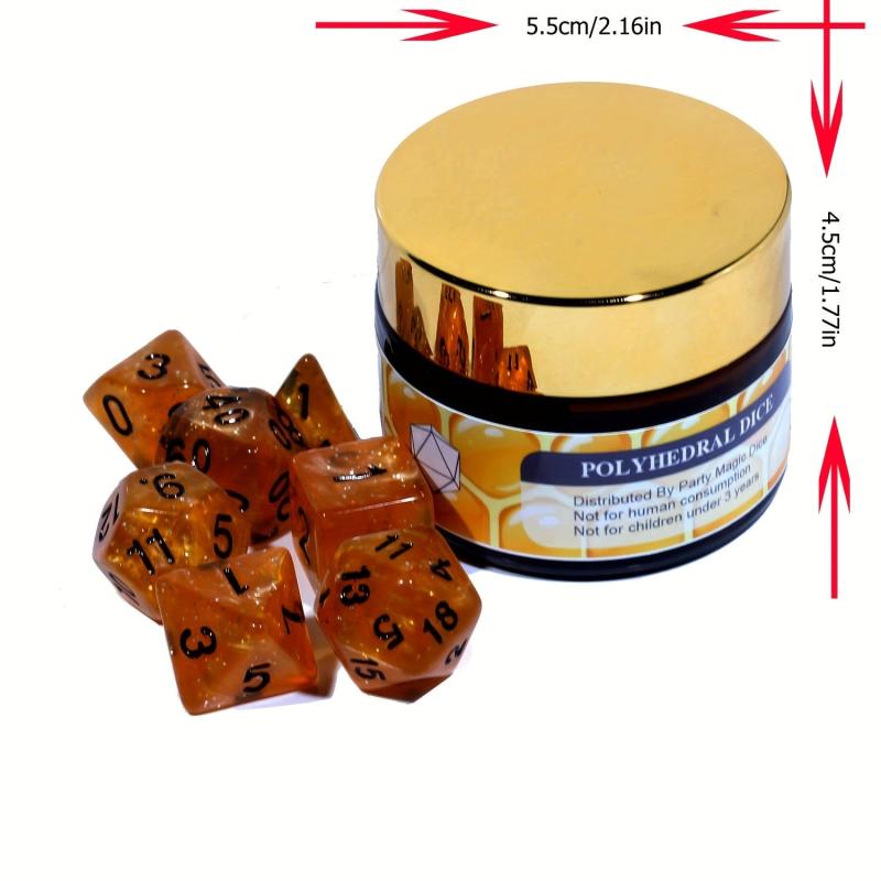 Honey Themed Polyhedral Dice Set with Bottle for Tabletop Games