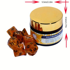 Honey Themed Polyhedral Dice Set with Bottle for Tabletop Games