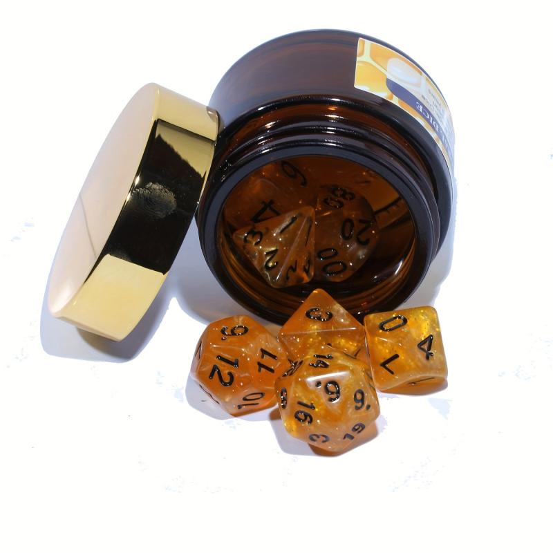 Honey Themed Polyhedral Dice Set with Bottle for Tabletop Games