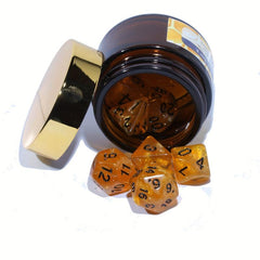 Honey Themed Polyhedral Dice Set with Bottle for Tabletop Games