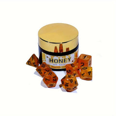 Honey Themed Polyhedral Dice Set with Bottle for Tabletop Games