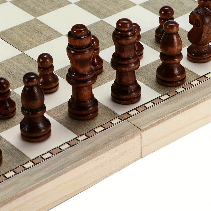 3-in-1 Chess Board Folding Wooden Portable Game Board
