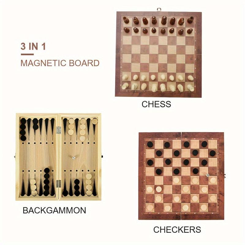 3-in-1 Chess Board Folding Wooden Portable Game Board