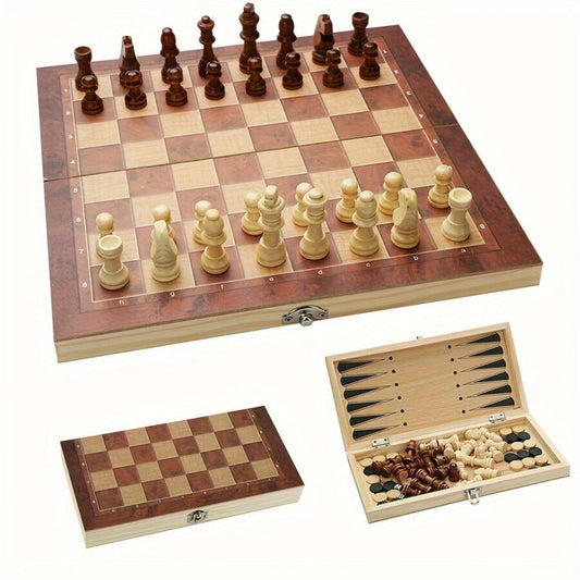 3-in-1 Chess Board Folding Wooden Portable Game Board
