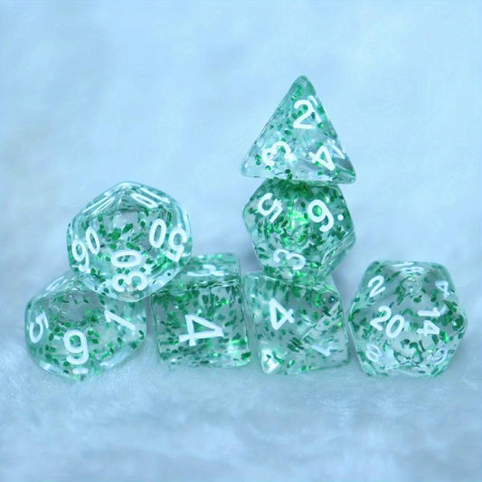 7pcs Transparent Green Glitter Dice Set for Role Playing Games