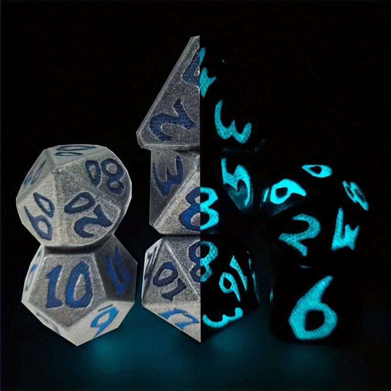 7pcs Dragon Scale Luminous Metal Polyhedral Dices For Board Game