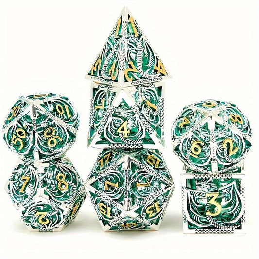 7pcs Hollow Dragon Metal Dice Set for RPG Halloween Party