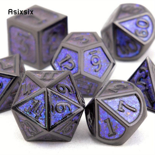 7pcs Purple Metal Polyhedral Dice Set for RPG Board Game