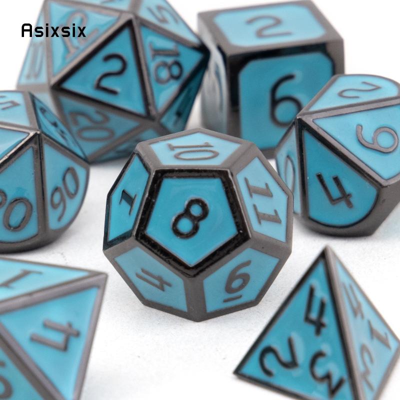 7pcs Green Metal Polyhedral Dice Set for Role Playing Board Game